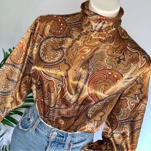 v i n t a g e :: Flowy High Neck Paisley Satin Blouse
